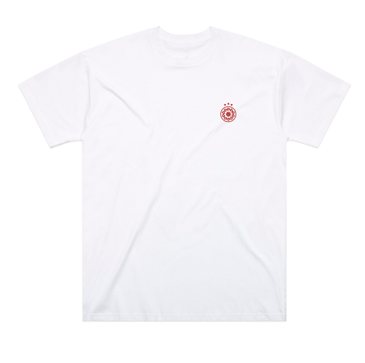 Portland Thorns FC white short-sleeve T-shirt with red crest logo on left chest
